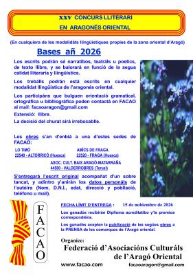XXV CONC&Uacute;RS LLITERARI EN ARAGON&Eacute;S ORIENTAL